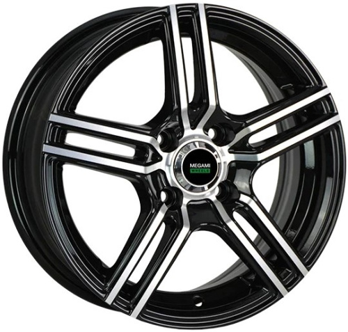 Megami MGM-1 5.5x14 4x100 ET 35 Dia 73.1 (чёрный глянцевый с полированной лицевой частью)